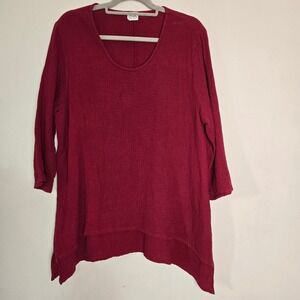 Et Lois Lagenlook Gauzy Tunic Top Burgundy Red 100% Cotton Oversized Medium